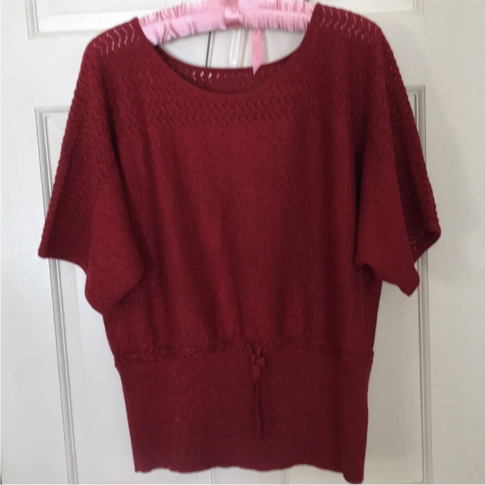 Petite Sophisticate size XL deep red metallic sweater with dolman sleeve